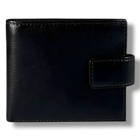 Чорний чоловічий гаманець з натуральної шкіри на магнітній застібці (12×10 см)