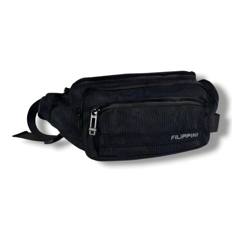 Мужская поясная сумка-бананка, черная, двухсекционная