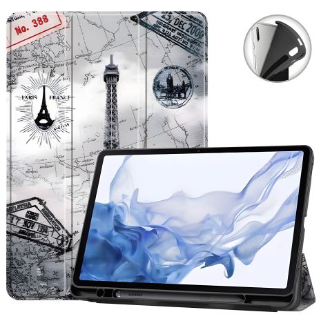 Чохол SlimTPU Spen holder для Samsung Galaxy Tab S9/S9 FE/S10 FE 10.9, малюнок Ейфелева Вежа