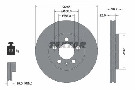 Диск гальмівний SKODA, VW, VW, TEXTAR (92082205)