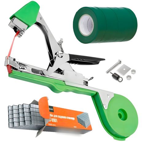 Stepler + Скоби (10100шт) + Стрічка (8 шт/240 м): Набір для підв'язки рослин