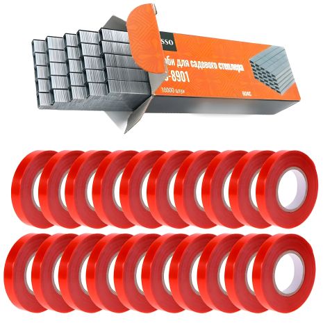 Набор для садового степлера тапенера: лента подвязочная 20 шт (600 м) + скобы (10000 шт)