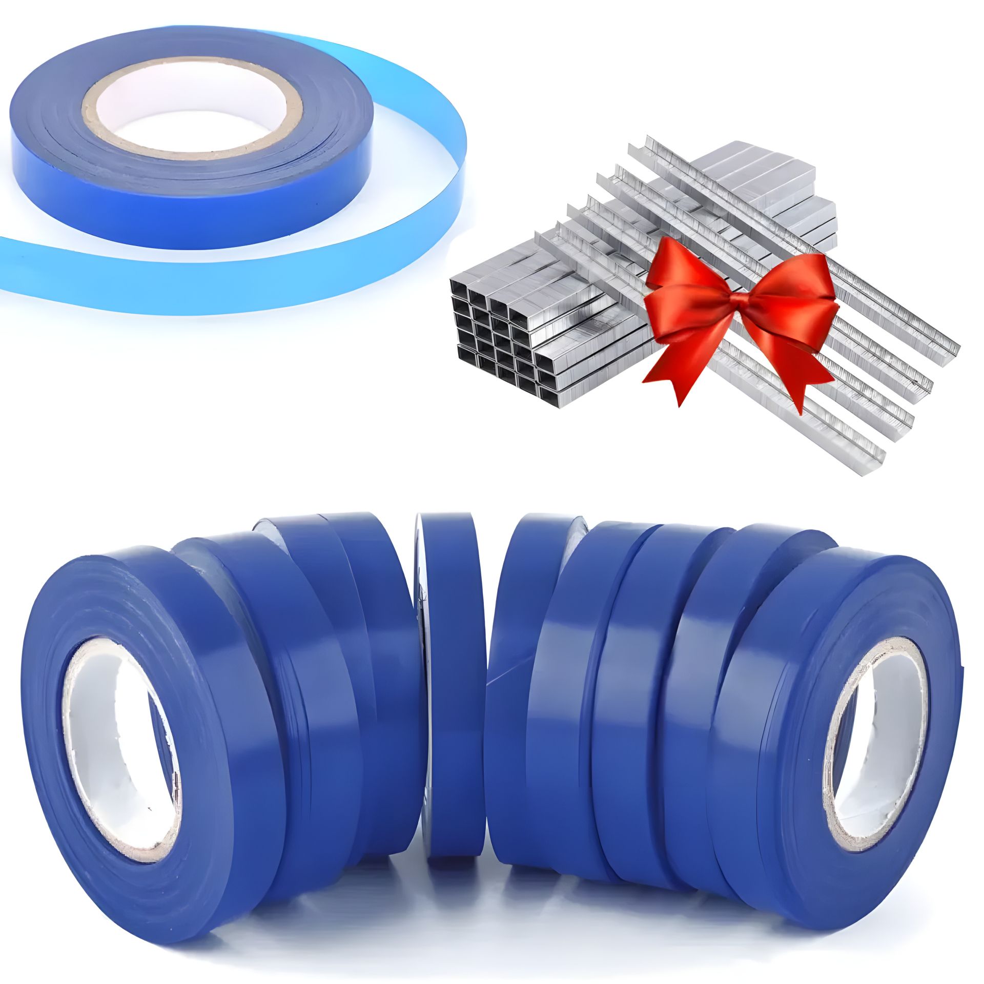 Садовий набір для степлера тапенера: підвʼязочна стрічка 10 шт (300 м) + скоби (10000 шт) Садовий набір для степлера тапенера: підвʼязочна стрічка 10 шт (300 м) + скоби (10000 шт)