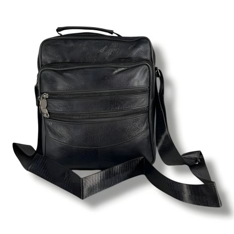 Чоловіча шкіряна сумка містка, чорна, на 1 відділення