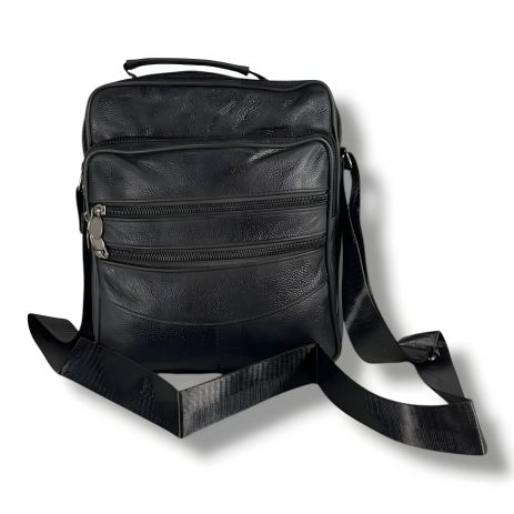 Чоловіча шкіряна сумка містка, чорна, на 1 відділення Чоловіча шкіряна сумка містка, чорна, на 1 відділення