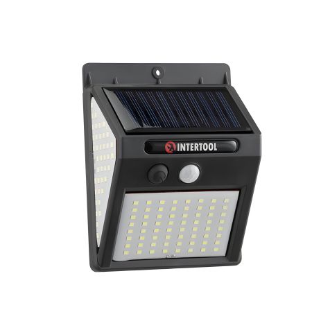 Настенный аккумуляторный светильник 144 SMD с солнечной панелью и датчиком движения, INTERTOOL LB-0114