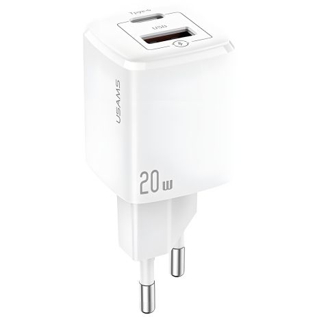 Мережевий адаптер USAMS T37 Super Si Fast Charger US-CC128 1USB, 1Type-C, 20W, PD3.0, QC, white
