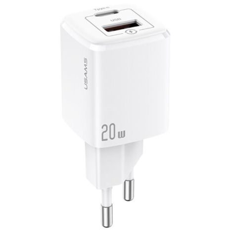 Мережевий адаптер USAMS T37 Super Si Fast Charger US-CC128 1USB, 1Type-C, 20W, PD3.0, QC, white