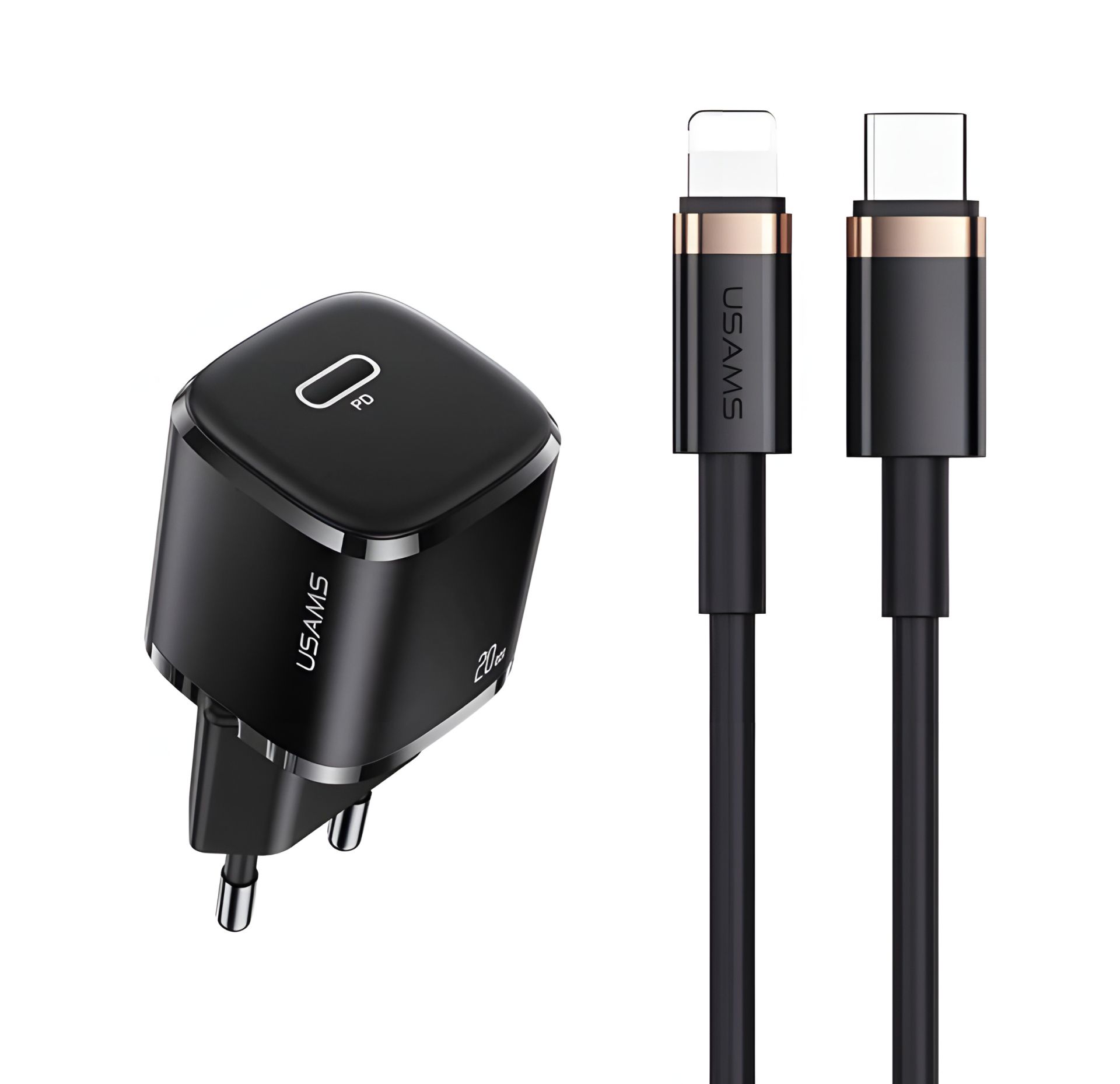 Мережевий адаптер USAMS T36 Type-C to Lightning кабель XFK Super Cube Series CC124, 20W, PD, чорний Мережевий адаптер USAMS T36 Type-C to Lightning кабель XFK Super Cube Series CC124, 20W, PD, чорний