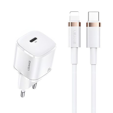 Мережевий адаптер USAMS T36 Type-C to Lightning cable XFK Super Cube Series CC124, 1Type-C, 20W, PD, white
