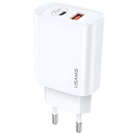 Мережевий адаптер USAMS T35 Fast Charger US-CC121 1USB, 1Type-C, 20W, PD3.0, QC, white