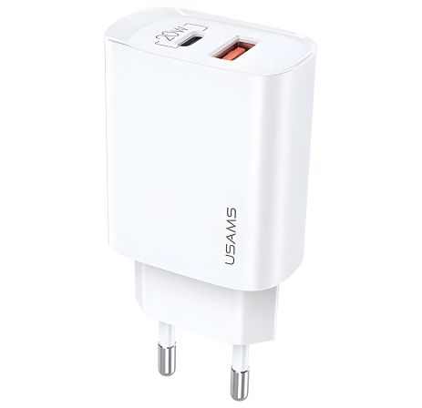 Мережевий адаптер USAMS T35 Fast Charger US-CC121 1USB, 1Type-C, 20W, PD3.0, QC, white Мережевий адаптер USAMS T35 Fast Charger US-CC121 1USB, 1Type-C, 20W, PD3.0, QC, white