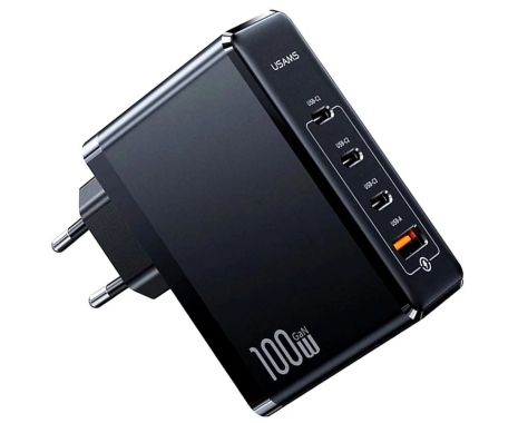 Мережевий адаптер USAMS T50 100W 4 Ports GaN Fast Charger US-CC163 1USB, 3Type-C, 100W, 5A, PD,QС, black Мережевий адаптер USAMS T50 100W 4 Ports GaN Fast Charger US-CC163 1USB, 3Type-C, 100W, 5A, PD,QС, black