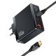 Мережевий адаптер USAMS US-UM Fast Charger Kit GaN Type-C To Type-C Cable 240W PD3.1 T52 US-CC168, 1USB, 2Type-C, 140W, 5A, PD, QC, black Мережевий адаптер USAMS US-UM Fast Charger Kit GaN Type-C To Type-C Cable 240W PD3.1 T52 US-CC168, 1USB, 2Type-C, 140W, 5A, PD, QC, black