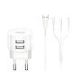 Мережевий адаптер USAMS Kit Sing-Tu Dual USB Round Travel 3IN1 cable T20, 2USB, 2.1A, white Мережевий адаптер USAMS Kit Sing-Tu Dual USB Round Travel 3IN1 cable T20, 2USB, 2.1A, white