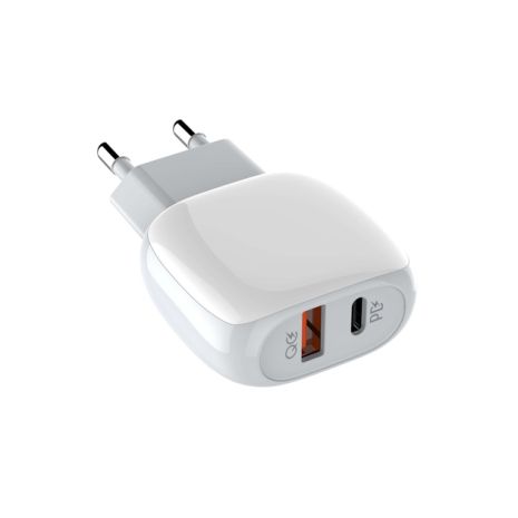 Адаптер мережевий LDNIO A2313C +Type-C для Lightning Cable, 1USB, 1Type-C, QC, PD, 3A, white