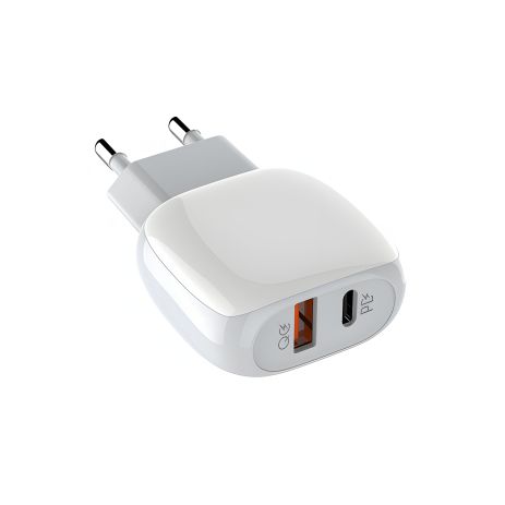 Адаптер живлення LDNIO A2313C для Lightning + Type-C Кабель, 1USB, 1Type-C, QC, PD, 3A, білий