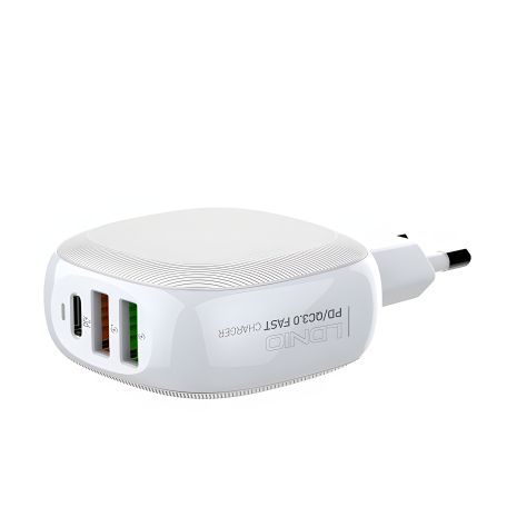 Адаптер мережевий LDNIO A3510Q, 2USB, 1Type-C, QC, PD, 3A, 28.5W, кабель Type-C to Lightning, white Адаптер мережевий LDNIO A3510Q, 2USB, 1Type-C, QC, PD, 3A, 28.5W, кабель Type-C to Lightning, white