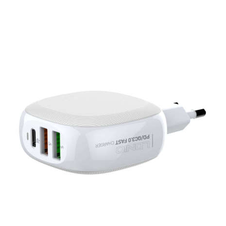 Адаптер мережний LDNIO A3510Q Lightning Cable | 2USB/1Type-C, QC/PD, 3A/28.5W| white