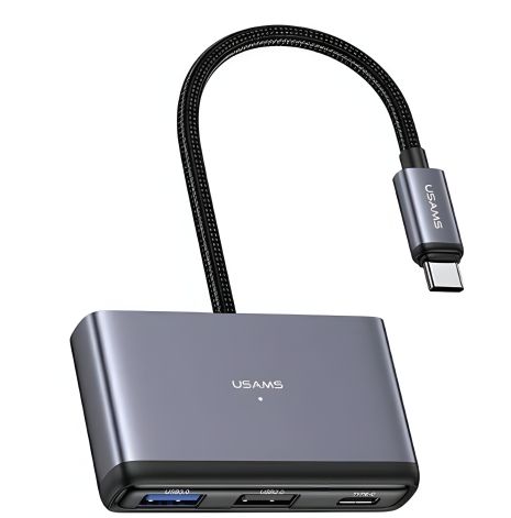 USB Хаб Usams US-SJ627 4in1 Multifunctional Type-C Type-C*1+USB3.0*1+USB 2.0*2 dark grey