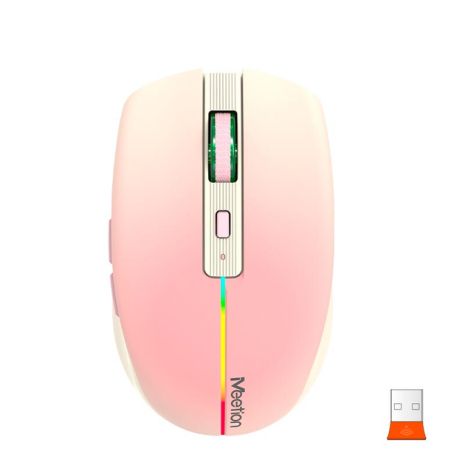 MEETION Dual Mode Gaming Mouse BTM002 |1000-1200-1600dpi, 6keys, Type-C Charging, RGB, 2.4G+Bluetooth| pink