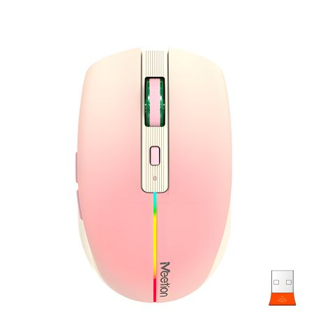 Мышь MEETION 2.4G+Bluetooth Dual Mode gaming mouse BTM002 |1000-1200-1600dpi, 6keys, Type-C Charging, RGB| pink