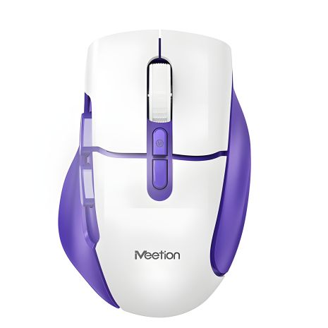 MEETION Wireless Gaming Mouse BTM001 2.4G+Bluetooth |800-2400dpi, 7 Keys, 35/140h, Type-C Charging, RGB| white-purple