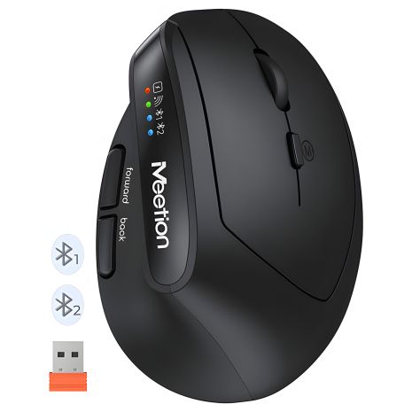 Бездротова миша MEETION 2.4G Bluetooth Office Vertical Mouse BTM008, 57°, 800-1200-1600-2400dpi, 500mAh, 400h Type-C Charging, black