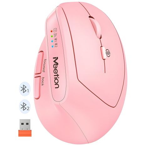 Мышь MEETION 2.4G+Bluetooth Office Vertical Mouse BTM008 |800-1200-1600-2400dpi, 400h, Type-C charging| pink