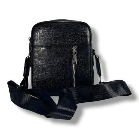 Кожаная сумка через плечо с двумя отделениями, 3 л, черная Кожаная сумка через плечо с двумя отделениями, 3 л, черная