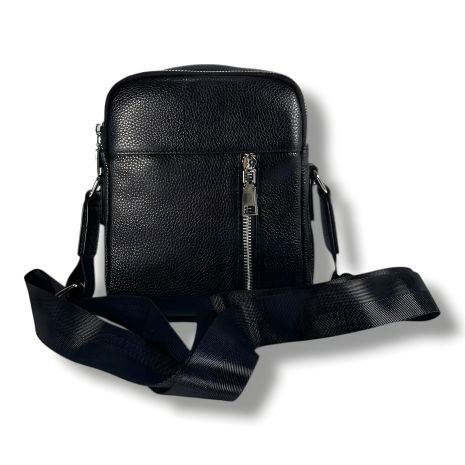 Кожаная сумка через плечо с двумя отделениями, 3 л, черная Кожаная сумка через плечо с двумя отделениями, 3 л, черная