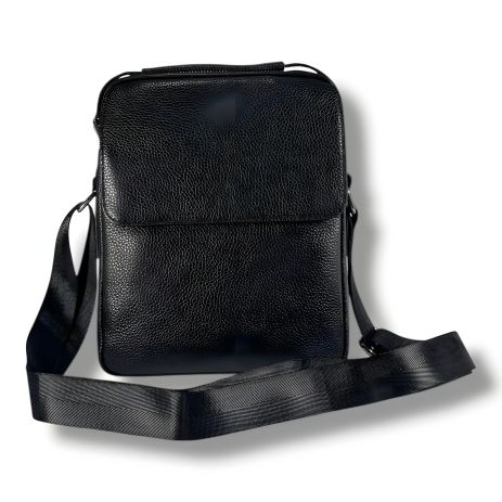 Чоловіча шкіряна сумка через плече (1 відділення, чорна, стильна та містка)