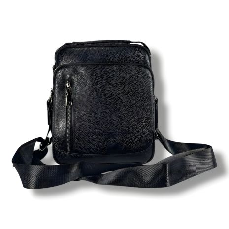 Черная мужская сумка через плечо из натуральной кожи, вместительная и удобная