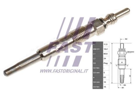 Свічка розжарювання GAZ GAZELLE, DACIA DUSTER, NISSAN PRIMASTAR, FAST (FT82726)