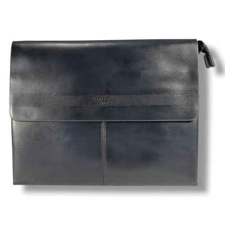 Чоловіча шкіряна сумка через плече Polo, чорна, на 5 відділень