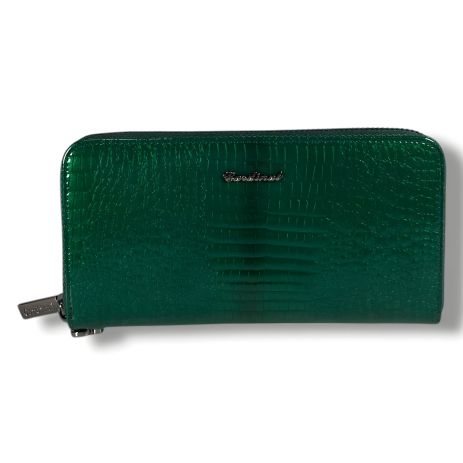 Женский кожаный кошелек, зеленый, с застежкой на змейке