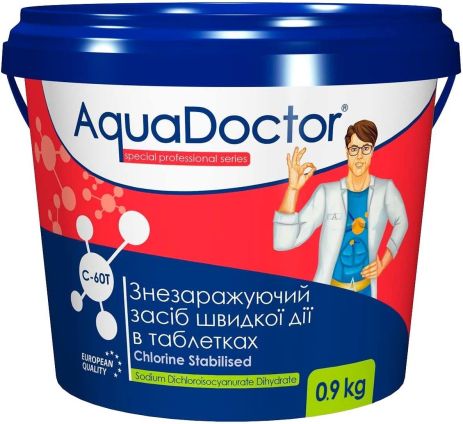 AquaDoctor C-60T 0.9 кг | Быстрый шок хлор для бассейна в таблетках