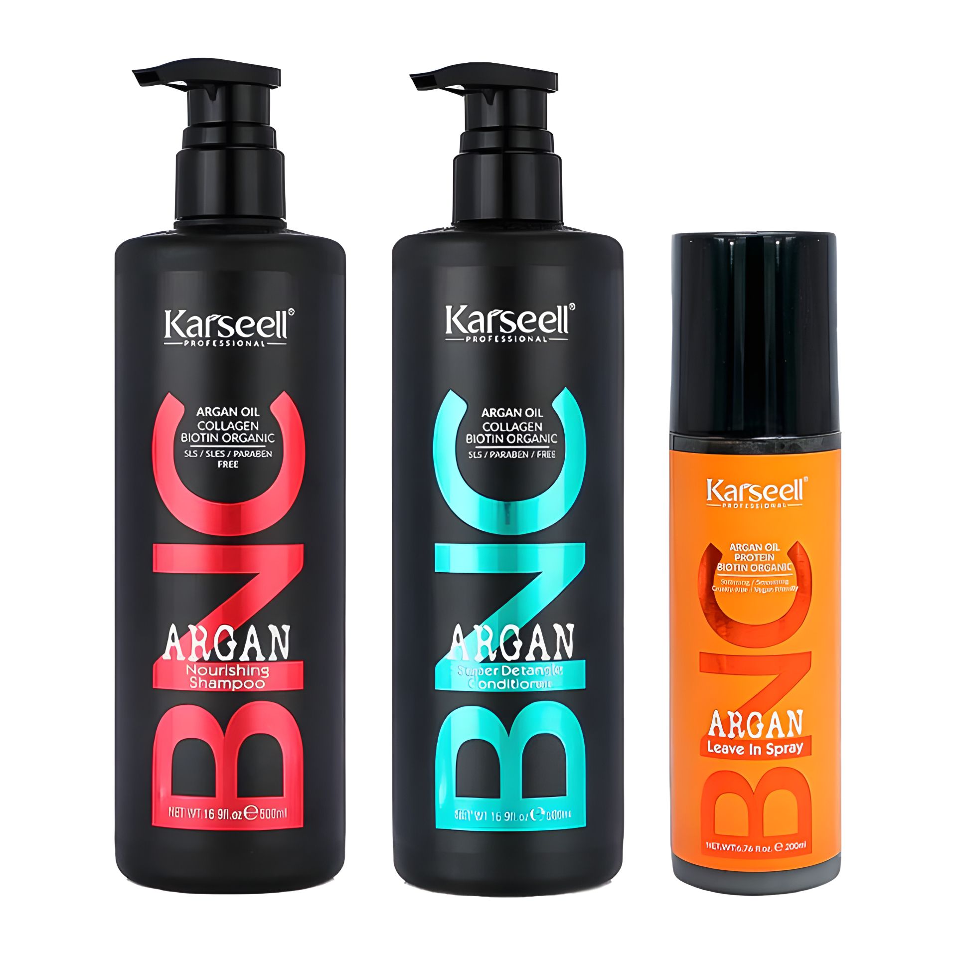 Набір Karseell BNC Argan TRIO-6: живильний шампунь, кондиціонер і спрей для волосся, 500//500/200 мл Набір Karseell BNC Argan TRIO-6: живильний шампунь, кондиціонер і спрей для волосся, 500//500/200 мл