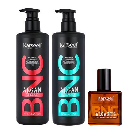 Набір живильний Karseell BNC Argan TRIO-7: шампунь, кондиціонер і арганова олійка для волосся, 500/500/60 мл Набір живильний Karseell BNC Argan TRIO-7: шампунь, кондиціонер і арганова олійка для волосся, 500/500/60 мл