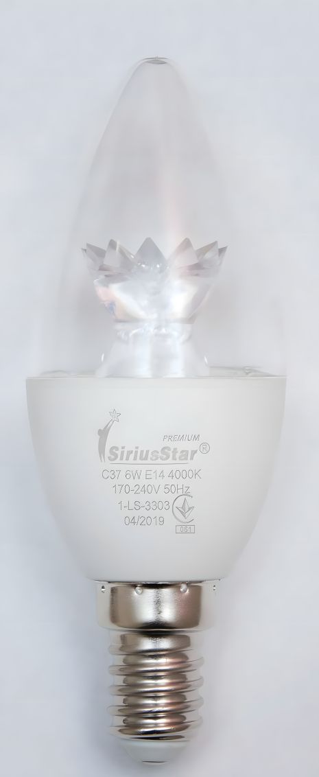 Лампа светодиодная SIRIUSSTAR 3303 С37 crystal 6W-4000K-E14 Лампа светодиодная SIRIUSSTAR 3303 С37 crystal 6W-4000K-E14