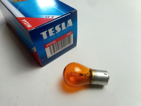 Лампа с цоколем 12V PY21W от TESLA (B52301) (10 шт. в уп.), оранжевая, цена указана за 1 шт
