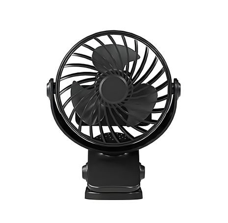 Портативний вентилятор USB з акумулятором на прищіпці, 12x11 см, оберт. 720 град. 2.5W, 5V, 500mAh, Type-C, чорний