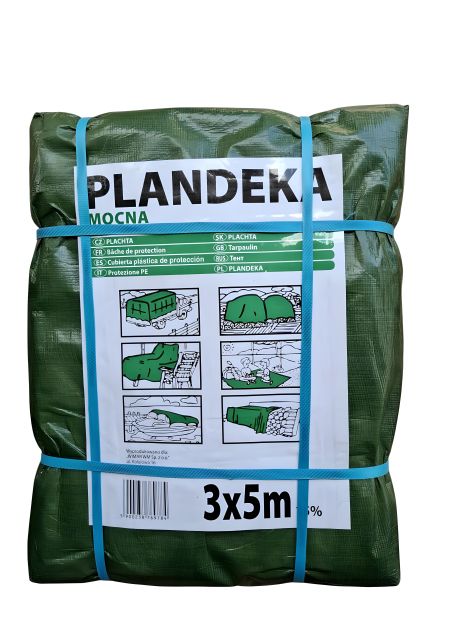 Тент Пландека Тарпаулин 3x5м, зеленый (110г/м2), Польша, с люверсами (Wimar)