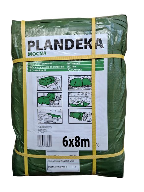Защитный тент Пландека Тарпаулин 6x8 м (110 г/м2) зеленый с люверсами, Wimar Польша