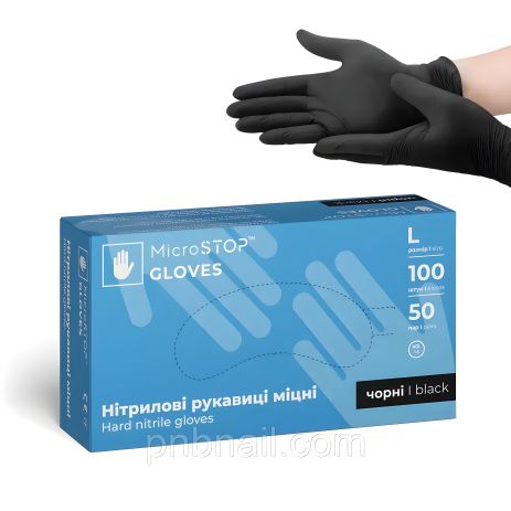 Неопудрені міцні нітрилові рукавички MicroSTOP, чорні / розмір XS,S,M,L L