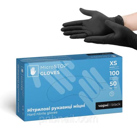 Рукавички нітрилові MicroSTOP неопудрені міцні, чорні / розмір XS,S,M,L XS