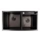 Чорна кухонна мийка 78*43 PVD на дві чаші VALESO Handmade (3.0/0.8)