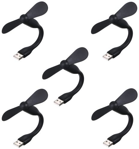 Комплект из 5 черных мобильных вентиляторов USB, для повербанка и ноутбука