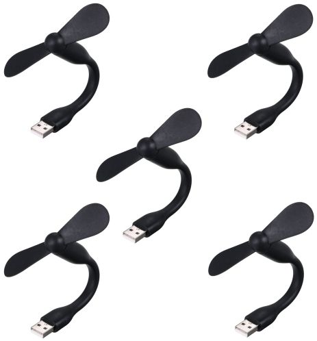 Мобильный вентилятор USB черный, от повербанка, ноутбука, комплект 5шт