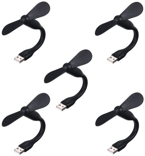Мобільний вентилятор USB чорний, від повербанка, ноутбука, комплект 5шт